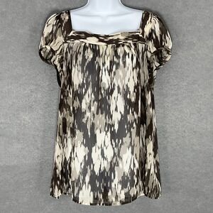 Ann Taylor Top Womens Sz XL‎ Abstract Print Square Neck Puff Short Sleeve Office